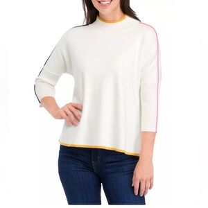 Crown & Ivy™ Women's Mock Neck Popover Sweater size large BNWT white pink blue